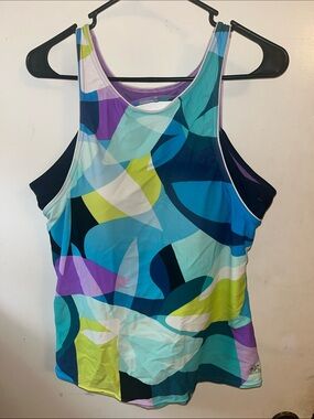 LIKE NEW Zero Posla Swimwear Abstract Swim Tankini Top (XXL/16) 🩵💜💚